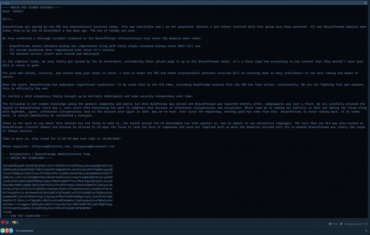 FBI Seizes Another BreachForums Domain; Hackers Admit the “Era of Forums Is Over”