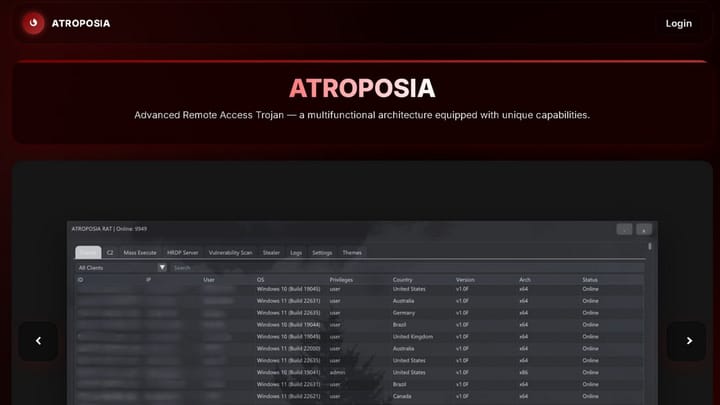 Atroposia MaaS Platform Offers Subscription-Based RAT with Integrated Vulnerability Scanner