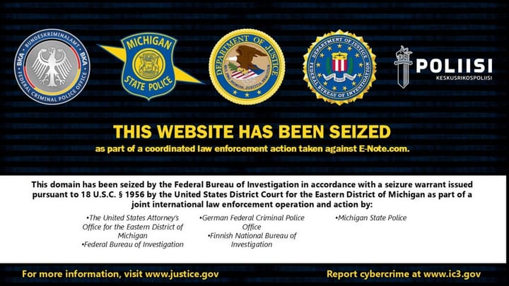 Law Enforcement Seizes Cryptocurrency Exchange E-Note Servers and Domains